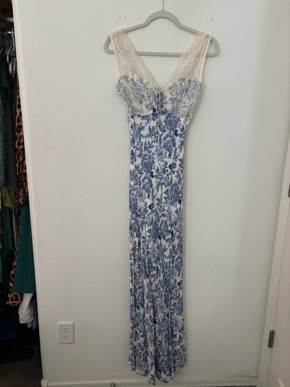 Dress Forum Small Blue Floral Lace Maxi Dress Cottagecore